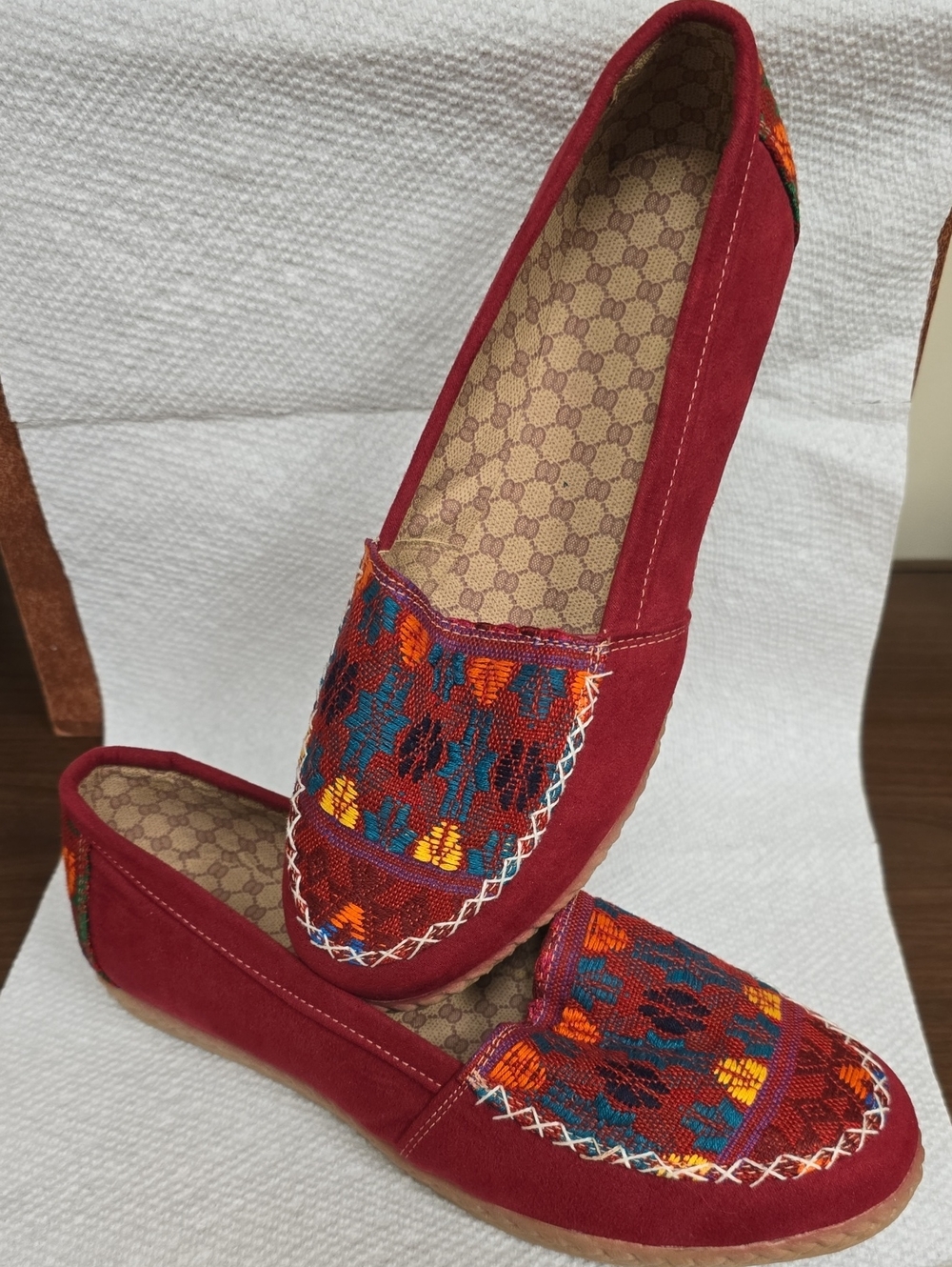 Red Embroidered Ethnic Slip On Flats Loafers Size 6.5